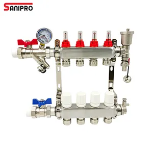 صمام مزج SANIPRO تحتوي على 4 فروع موزع المياه المنفصلة من الفولاذ المقاوم للصدأ مجموعة تسخين الأرضية مع مقياس التدفق