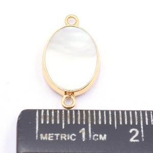 Conector de Plata de Ley 925 con Incrustaciones de Nácar Natural en Forma Ovalada, Chapado en Oro de 18K, Hecho a Mano para la Creación de Joyas - Product Image 3