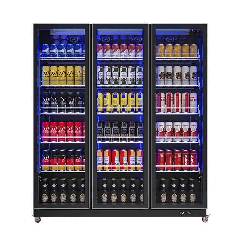 Supermarket tampilan minuman komersial kulkas pintu kaca lemari es lemari es berdiri