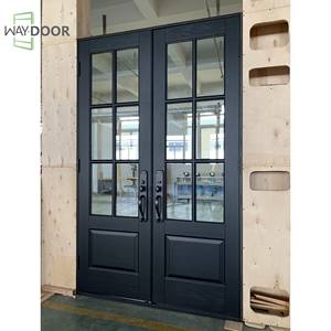 أبواب أمامية خشبية مخصصة من السنديان والماهوجني للمنازل، عازلة للصوت بلمسة نهائية مع حشوات زجاجية، باب أمامي مزدوج من الخشب المصمت الخارجي - Product Image 4