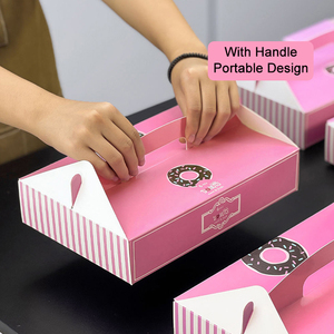 Boîte à donuts mochi écologique personnalisée avec logo, lot de 6, en carton blanc de qualité alimentaire, emballage à <span class=keywords><strong>emporter</strong></span> pour boulangerie avec poignée intégrée - Product Image 1