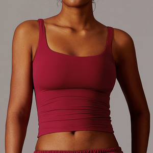 Fashion Gym <strong>Vest</strong> Women Great Stretchy Double Layer Yoga <strong>Tops</strong> <strong>With</strong> <strong>Built</strong> <strong>in</strong> <strong>Bra</strong> Private Custom Label Quick Dry Gym Yoga Wear - Product Image 6