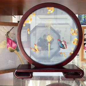 Suzhou Embroidery Double Sided <b>Screen</b> Butterfly Flower Design Ruyi Stand Chinese Style <b>Decorative</b> Table Ornament Handcrafted - Product Image 1