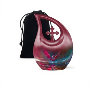 Urne funéraire en aluminium en forme de goutte d'eau avec motif Phénix pour cendres humaines, urne décorative souvenir avec sac en velours offert - Product Image 1