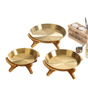 Plateau en acier inoxydable avec support en bambou, plateau de service rond multifonctionnel pour fruits de mer, fruits, utilisation en cuisine - Product Image 3