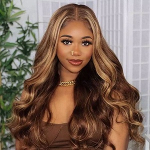 3x4 Lace Front Piano Highlights Body Wave <strong>Wig</strong> Dark Brown <strong>Wig</strong> with Blonde Highlights Chocolate Highlight Human Hair <strong>Wig</strong> - Product Image 6