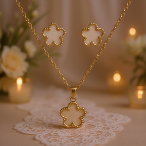 Conjunto de Collar y Aretes de Acero Inoxidable Chapado en Oro de 18K Vintage, Forma de Flor, Imitación de Perla, Joyería para Mujer, Regalo para Fiesta - Product Image 2