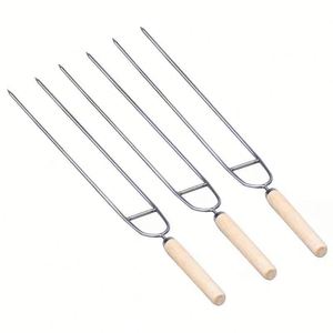 Al por mayor Brochetas de doble punta para barbacoa de acero inoxidable con mango de madera - Product Image 4