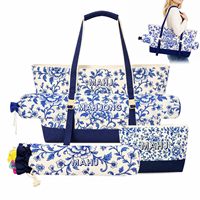 Sac de rangement pliable en polyester imperméable pour tuiles de Mahjong américain, motif floral vintage, avec poignée de transport