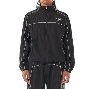 ホワイトパイピング通気性プラスサイズ春軽量ジッパーポケット2ピースセットウインドブレーカートラックスーツ男性用 - Product Image 4