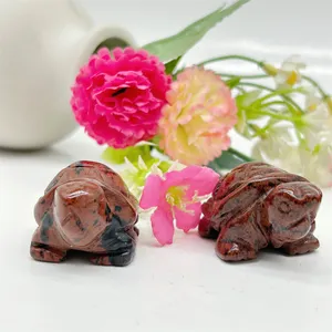 Wholesale Natural Crystal Crafts Polishing Animals Gemstone Sculpture Red Obsidian Turtle For Decoration Gift