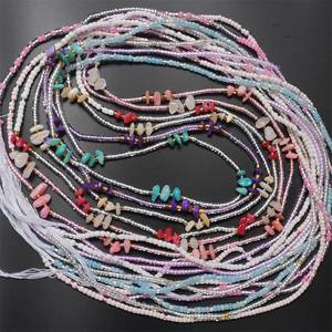 Perline fluorescenti africane in vita colorate in filo di cotone con catena di cristallo per il corpo in pietra irregolare perline dimagranti con cravatta luminosa - Product Image 6