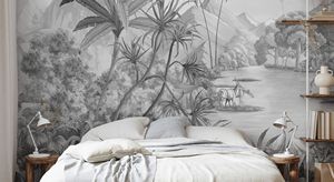 Adesivi <span class=keywords><strong>Murali</strong></span> Personalizzati <span class=keywords><strong>Foresta</strong></span> Tropicale per Sfondo Divano e TV in Soggiorno, Carta da Parati per Hotel, Murale - Product Image 4