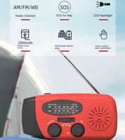 Radio Darurat Mini yang Ditingkatkan AM/FM/NOAA 2000mAh Power Bank Senter Tenaga Surya dan Engkol Tangan