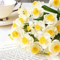 Bouquet de 31 cm de narcisses artificiels effet naturel, fleurs en caoutchouc souple à tige courte pour la décoration printanière et de Pâques à la maison