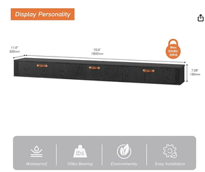 Meuble TV Flottant Moderne 65 Pouces, Console Murale en Bois, Meuble Multimédia, Étagère TV pour <span class=keywords><strong>Chambre</strong></span>, Atelier, Salon - Product Image 3