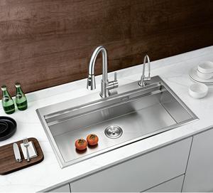 Évier de cuisine double en acier inoxydable SUS304 brossé satiné 820x450mm, à encastrer, avec robinet inclus - Product Image 2