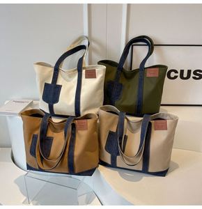 <b>Large</b>-Capacity Crossbody Tote <b>Bag</b> Women Zipper Closure Simple Versatile Contrasting-Color Patchwork <b>Canvas</b> Shoulder <b>Bag</b> - Product Image 6