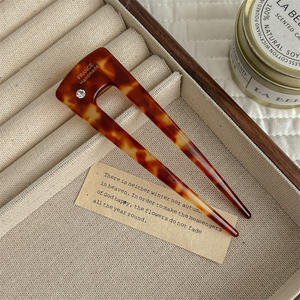 Qianjin Custom Luipaardprint Acetaat U-Vormige Haarvork Elegant Nieuwe Chinese Stijl Retro Meisjes Eenvoudige Strass Haarvorken - Product Image 5