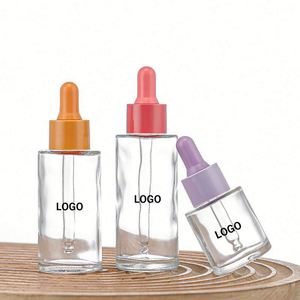 Factory Direct Glass <b>Dropper</b> <b>Bottle</b> with Plastic Cap Silk Screen Printing Custom Essential Oil Packaging for Skincare Products - Product Image 1