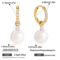 Pendientes Huggie de Perlas y Circonitas, Acero Inoxidable, Chapado en Oro de 18K, Resistentes al Agua, Joyería de Moda para Mujer, Venta al por Mayor