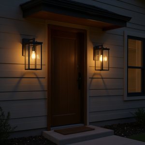 Appliques murales extérieures modernes 20 po H, cadre en aluminium noir, verre transparent, résistantes aux intempéries, éclairage de porche et d'entrée, ampoule E26 - Product Image 2