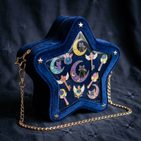 Sac à bandoulière Ita Bag en velours gothique élégant personnalisé, forme de lune Eclipse dorée, avec fenêtre transparente pour collectionneurs de pins