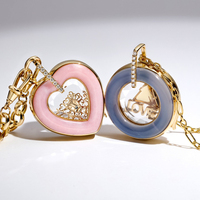 Colliers de style rétro européen et américain, couleur or 18 carats, boîte transparente, chaînes à ouverture/fermeture, avec zircon, articles de pendentifs DIY