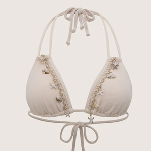 Ensemble bikini côtelé beige sexy pour femme, <span class=keywords><strong>maillot</strong></span> <span class=keywords><strong>de</strong></span> <span class=keywords><strong>bain</strong></span> bohème à franges, haut triangle à nouer, bas à nouer sur les côtés - Product Image 3