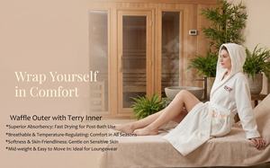 Lussuoso Accappatoio Unisex in 100% Cotone, Singolo Strato, Doppio Lato, Stile Waffle con Spugna, con Cappuccio, Lunghezza Intera, per Casa e Relax - Product Image 2