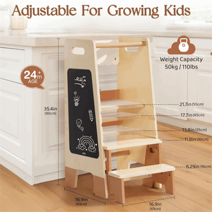 Torre di Apprendimento 2-in-1 per Bambini con Sgabello, Altezza Regolabile per Cucina e Bagno - Product Image 5