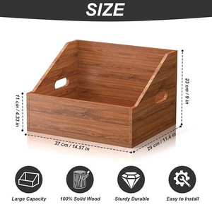 Boîte de rangement pour disques vinyles en bois, organisateur d'albums, présentoir, support de rangement pour CD, bois original brun YC-56845 - Product Image 2