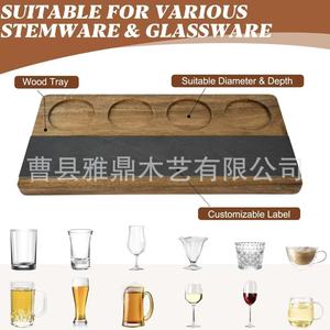 Solid Wood Beverage <b>Tray</b> With <b>Glass</b> Holders For Bar Party Serving Natural Color - Product Image 5