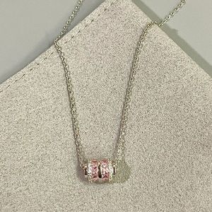 Pink Slim Waist Necklace Women Zinc Alloy Channel Setting Circular Ellipse Pendant Clavicle Chain Gift Elegant Simple Design - Product Image 2