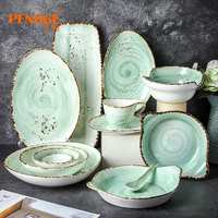 Nouveau design unique vert clair unique ensemble de couverts taches brunes grès réactif fête de mariage maison couverts ensemble de dîner
