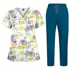 Uniformes Médicos Estampados con Cuello en V, Bata Quirúrgica para Clínica Dental, Manga Corta, Unisex, Spandex, Poliéster, Conjunto de Uniforme de Trabajo para Hospital, Regalos - Product Image 2
