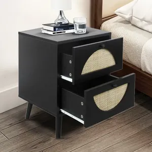 Luxury hotel bedroom furniture vintage chests cheap small black rattan wood bedside side tables nightstand
