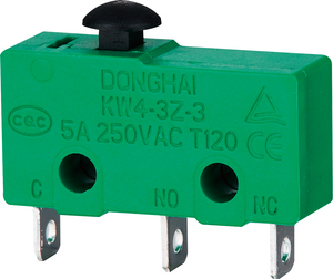 Micro-interrupteur 5A 125/250V AC SPDT 1NO 1NC à levier à charnière métallique, action rapide, type bouton, 3 broches - Product Image 4