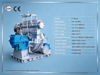 Turbine à vapeur industrielle Bowzon 8MW Série C à condensation par extraction avec unité de réduction de vitesse 25000V 60Hz, écologique, au gaz naturel