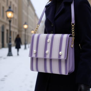 Bolso Bandolera de Cuero Lila Daria para Mujer, Marca Lady Fana, con Diseño a Rayas, Estilo Vintage, Impermeable, con una Sola Correa, para Invierno - Product Image 2