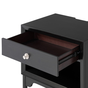 Mid Century Modern Nightstand Black Finish Silver Legs Round Knob Bedroom Furniture - Product Image 5