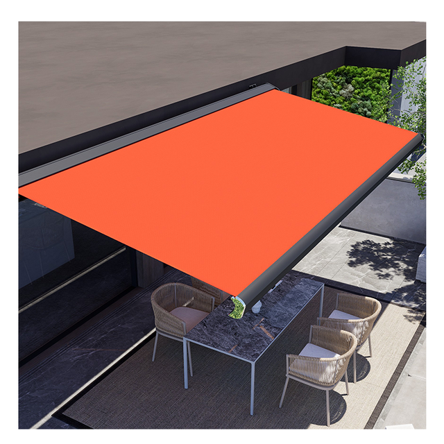 Outdoor Aluminum Alloy Full Cassette Motorized Retractable Awning with Remote Control Windproof Anti-UV for Balcony Door Canopy