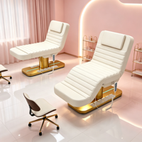 Fauteuil de Salon de Beauté RONJIA en Tissu Doré, Lit de Beauté Électrique, Table et Lit de Massage pour Extensions de Cils et Soins du Visage