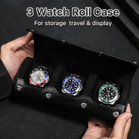 Boîte de rangement pour montres en cuir véritable Crazy Horse, style rétro, couleur café foncé, pratique pour l'extérieur, 3 emplacements, avec coussinets coulissants, pour voyage
