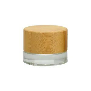 Pot, crème cosmétique en verre transparent 5g, transparent, avec couvercle en bambou, 30 ml