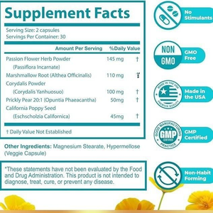Fórmula Calmante para Nervios OEM, 60 Cápsulas, Flor de la Pasión, Corydalis, Amapola de California para la Relajación y el Alivio del Estrés, Sin GMO - Product Image 2