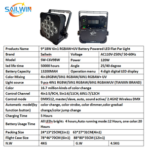 Hoa Kỳ Cổ Pin-Powered 6in1 LED Phẳng Par Ánh Sáng 9x18w Rgbaw UV 2.4Ghz Không Dây DMX Điều Khiển DJ Ánh Sáng Sân Khấu Chiếu Đèn - Product Image 2