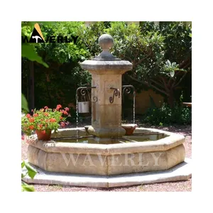 Fuente de mármol al aire libre, fuente de piedra de jardín de China, fuente de piedra caliza de estilo francés de jardín antiguo barato