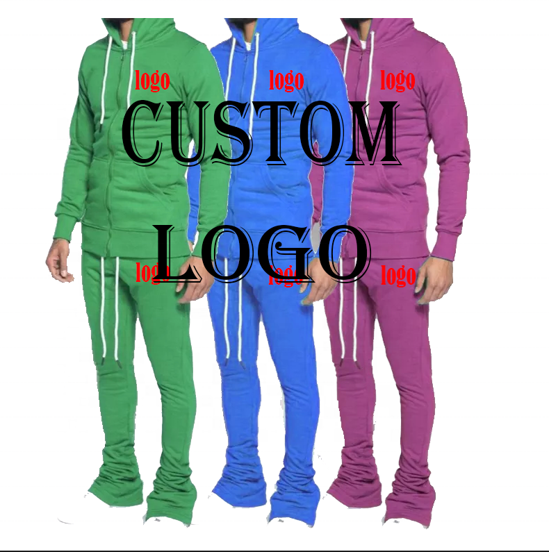 2023 High quality stacked jogging suits Slim fit solid color wholesale stacked sweat Tracksuits custom fashion stacked suits