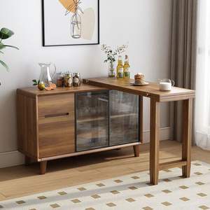 โต๊ะอาหารพับได้พร้อมตู้ข้างในตัว สไตล์จีน หน้าไม้ทรงสี่เหลี่ยมผืนผ้า สำหรับ 4 ที่นั่ง ขยายได้ ใช้ในห้องครัวและห้องนั่งเล่น - Product Image 3